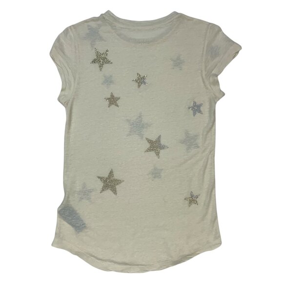 Zadig & Voltaire Skinny Stars Strass Tee Shirt Top XS Cream Embellished Linen - Picture 12 of 13